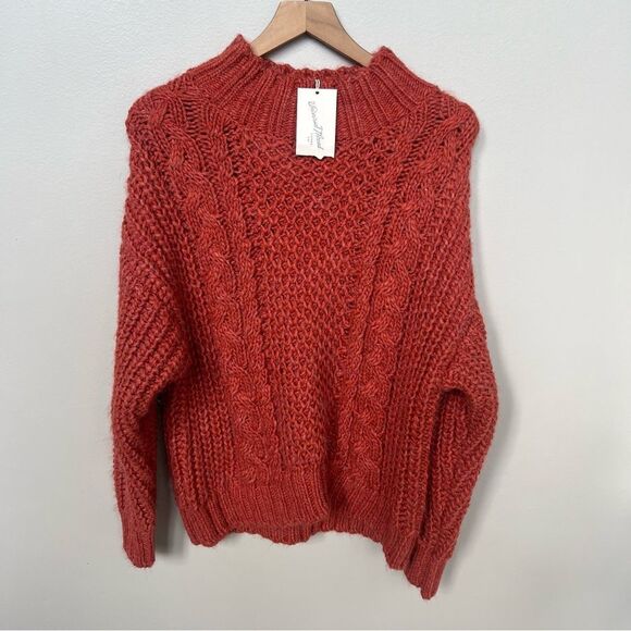 NWT Universal Thread Rust Chunky Cable Knit Mock Turtleneck Pullover Sweater M - Picture 2 of 9